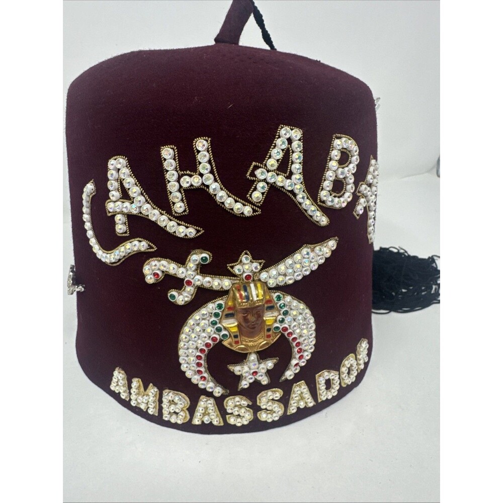 Vintage Shiner's Masonic Ornate Fez Hat w Pins Tassel Cahaba Ambassador sword